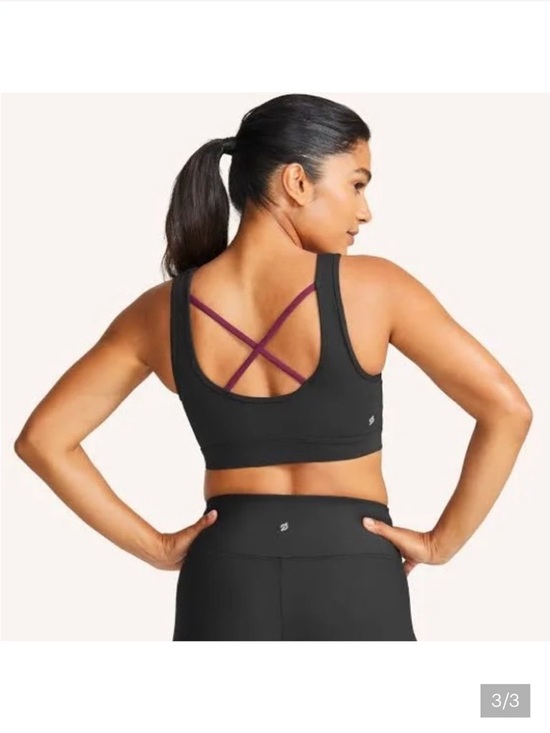 Peloton Black Sports Bra with Plum Inner Layer criss-cross Sz S EUC - Picture 2 of 2